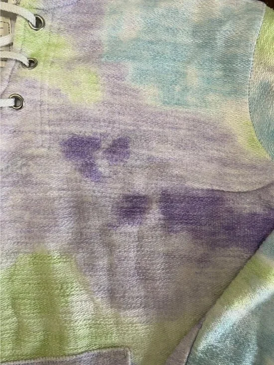 Southern Spirt Pastel Tie Dye Lace Front Pullover Hoodie Top Pocket Medium - Picture 2 of 9